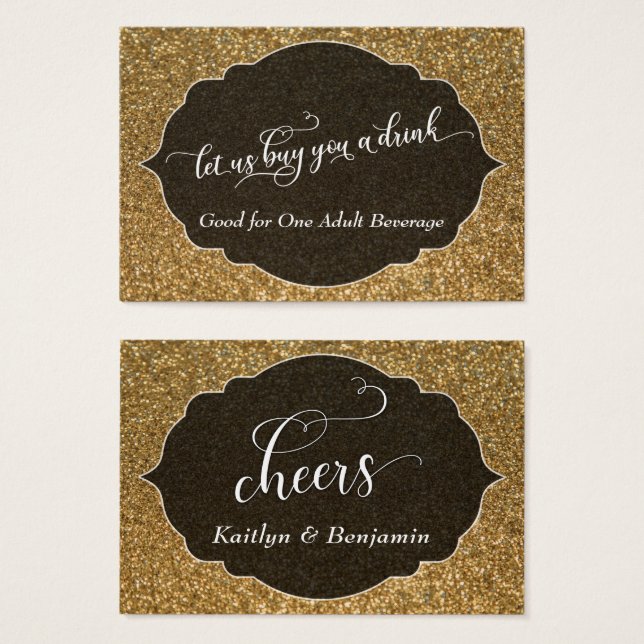 White Script over Gold Faux-Glitter Drink Tickets (Front & Back)