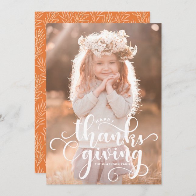 White Script Overlay Photo Happy Thanksgiving  (Front/Back)