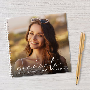 White Script Photo Graduation Party Guest Book