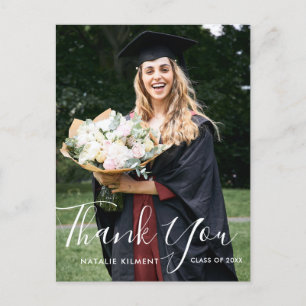 White Script Photo Graduation Thank You Postcard