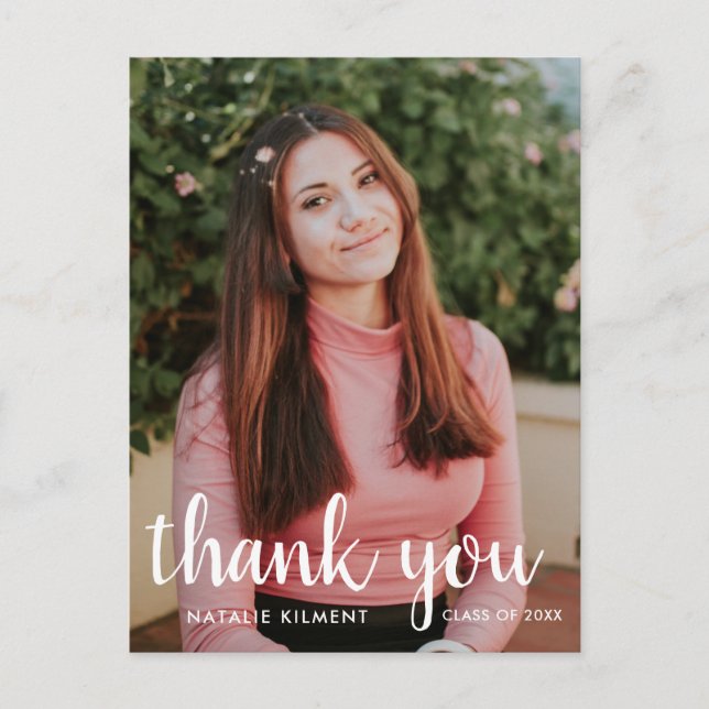 White Script Photo Graduation Thank You Postcard (Front)