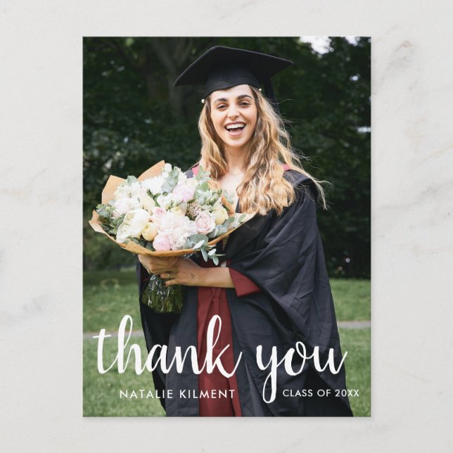White Script Photo Graduation Thank You Postcard (Front)