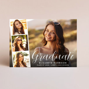 White Script Photo Overlay Graduation Announcement