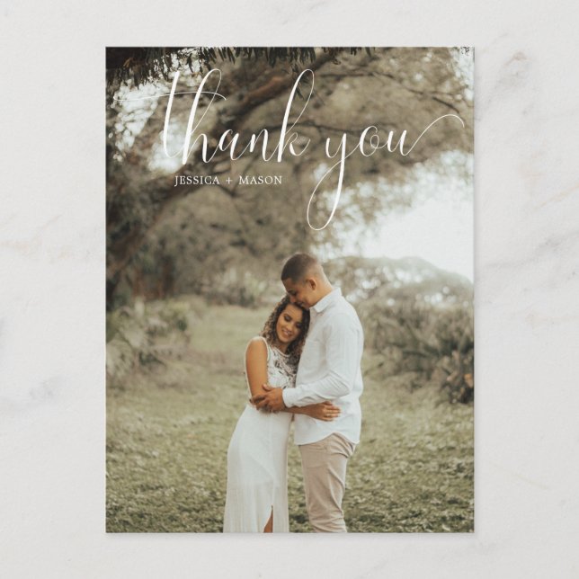 White Script Photo Wedding Thank You Postcard (Front)