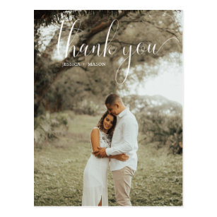 White Script Photo Wedding Thank You Postcard