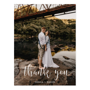 White Script Photo Wedding Thank You Postcard