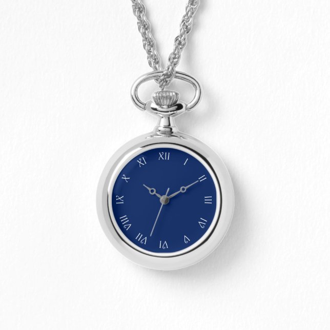 White Script Roman Numbers On Blue wacnt Watch (Front)