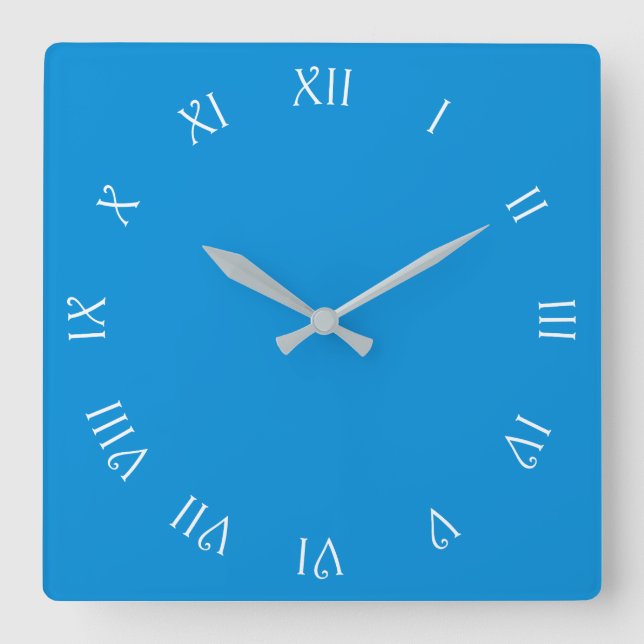 White Script Roman Numbers On Blue wccn Square Wall Clock (Front)
