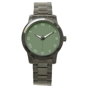 White Script Roman Numbers On Green Womens cn Watch