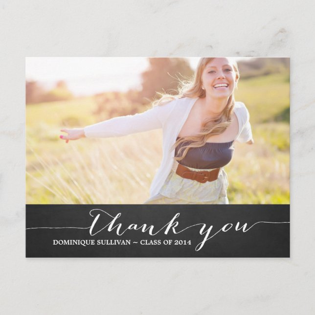 White Script Rustic Graduation Thank You Postcard (Front)