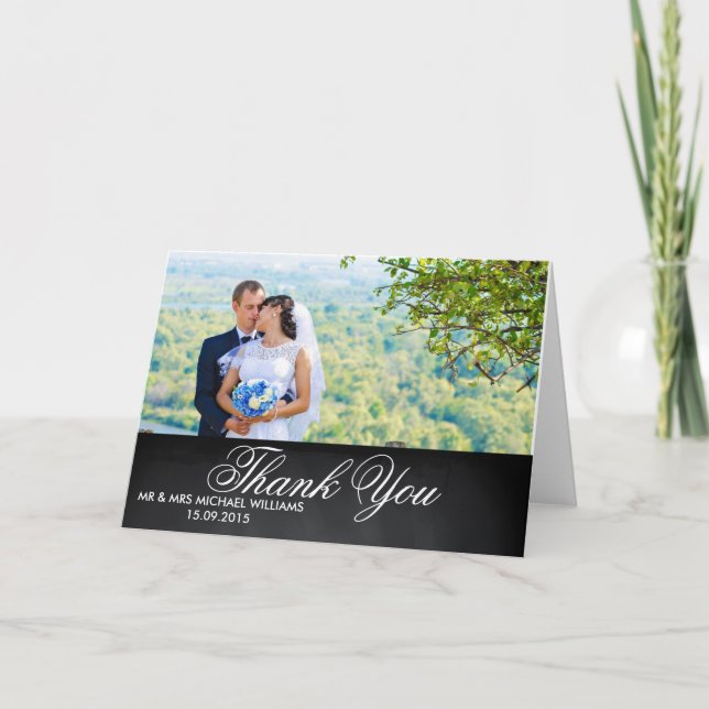 White Script Rustic Wedding Thank You Card (Front)