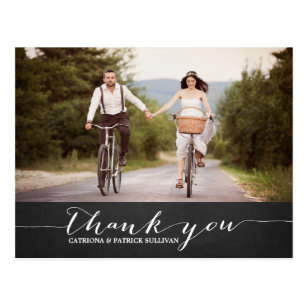White Script Rustic Wedding Thank You Postcard