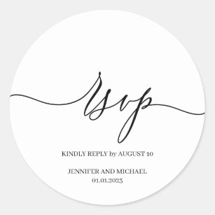 White Script Signature Elegant Wedding RSVP Classic Round Sticker