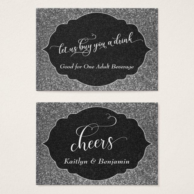 White Script, Silver Faux Glitter 2, Drink Tickets (Front & Back)