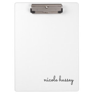 White Script Stylish Monogram Modern Minimalist Clipboard