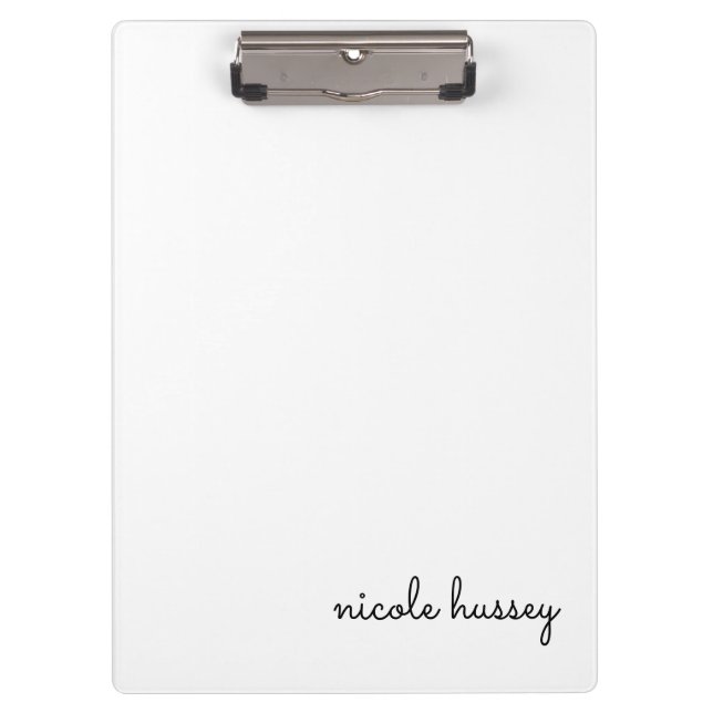 White Script  | Stylish Monogram Modern Minimalist Clipboard (Front)