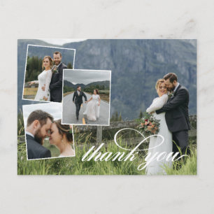White Script Thank You Wedding Photo Collage Annou Announcement Postcard