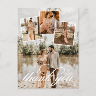White Script Thank You Wedding Photo Collage Announcement Postcard