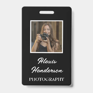 White Script Typography Photo ID Badge