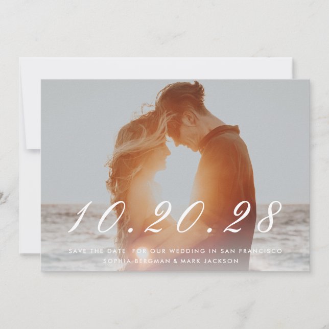 White Scripted Wedding Date Save The Date (Front)