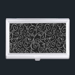 White Scrolling Curves on Black Business Card Holder<br><div class="desc">Hand-painted scrolling white curves meet and diverge in this all-over repeat design on a black background. The stylish painting is free flowing and decorative. 

 

 Watercolor painting,  scanned,  digitally enhanced. 
 Copyright © 2014 Claire E. Skinner. All rights reserved.</div>