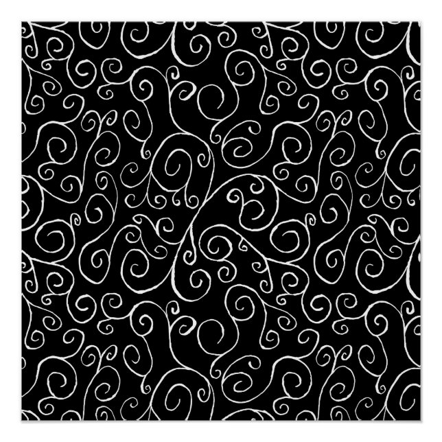 White Scrolling Curves on Black Poster (Front)