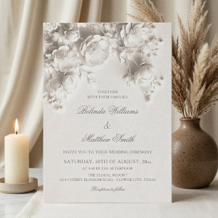 White Sculptured Floral 3D Roses Wedding Invitation