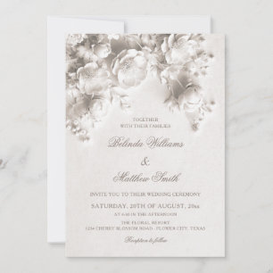 White Sculptured Flowers 3D Roses Wedding Invitati Invitation