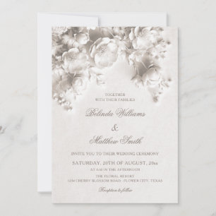 White Sculptured Flowers 3D Roses Wedding Invitation