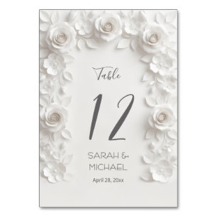 White Sculptured Flowers Arch Wedding   Table Number