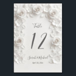 White Sculptured Flowers Arch Wedding   Table Number<br><div class="desc">White sculptured 3D roses arched wedding table numbers card.</div>