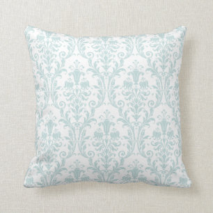 White Sea Foam Green Damask Floral Swirls 2 Cushion