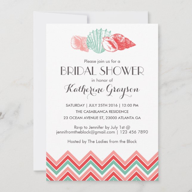 White Sea Shells Beach Bridal Shower Invitation (Front)