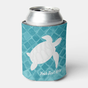 White Sea Turtle Aqua Sea Glass Your Text Can Cooler