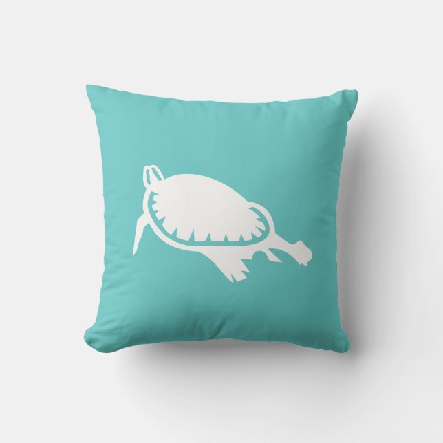 white Sea turtle on teal blue pillow (Front)