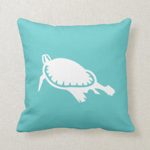 white Sea turtle on teal blue pillow