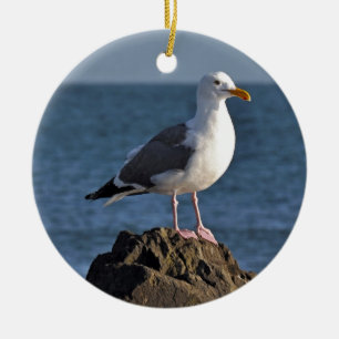 White seagull and ocean ceramic tree decoration