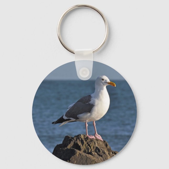 White seagull and ocean key ring (Front)