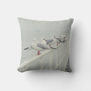 White seagull on a winter day cushion