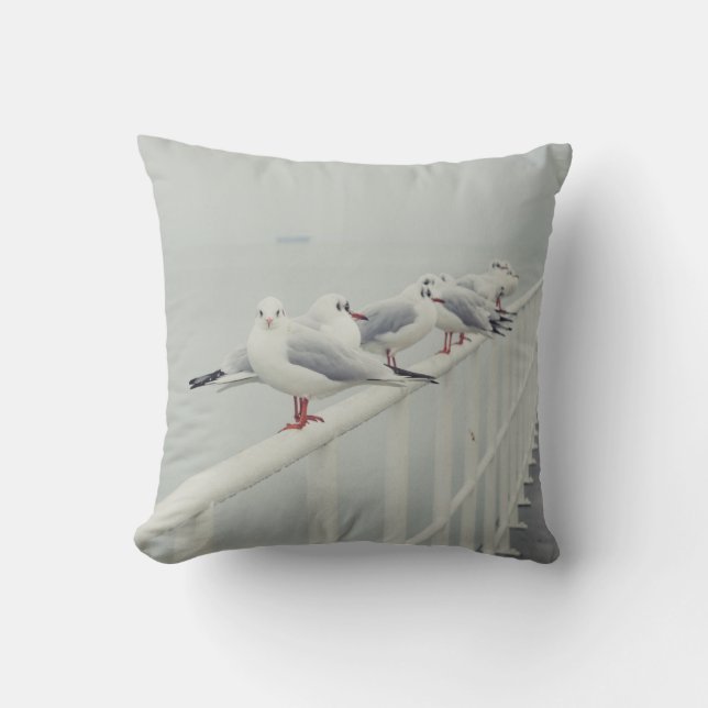 White seagull on a winter day cushion (Front)