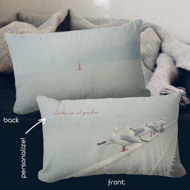 White seagull on a winter day  lumbar cushion (Creator Uploaded)
