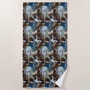 White Seahorse Beach Towel