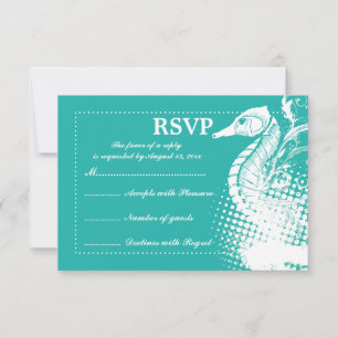 White seahorse light sea green summer wedding RSVP Card