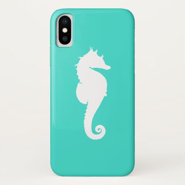 White Seahorse on Turquoise Case-Mate iPhone Case