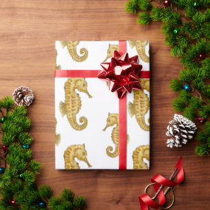 White Seahorse Wrapping Paper