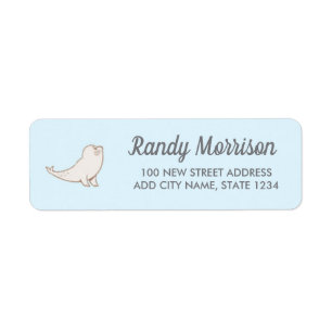 White seal on blue return address label