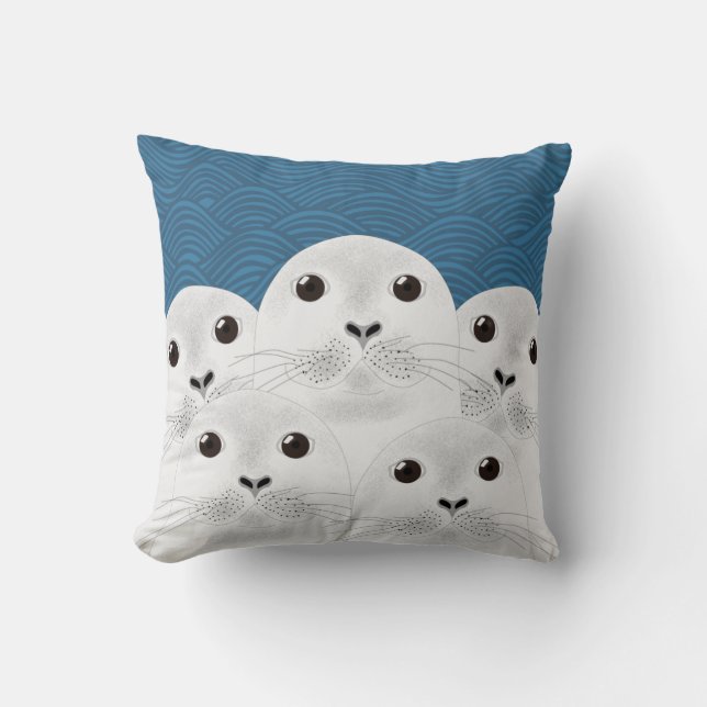 White Seals Throw Pillow (Front)