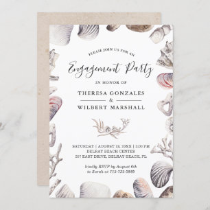 White Seashell and Coral Beach Engagement Party Invitation