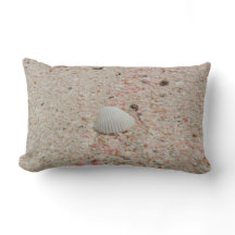 White Seashell and Pink Sand Beach Pillow