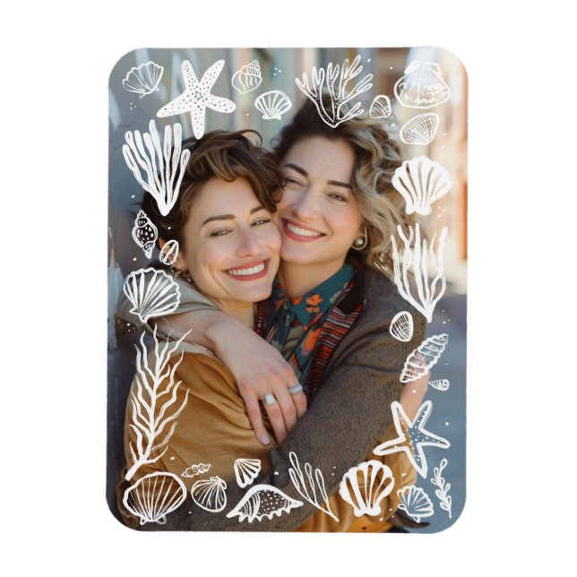 White Seashells Frame Custom Photo  Magnet (Vertical)